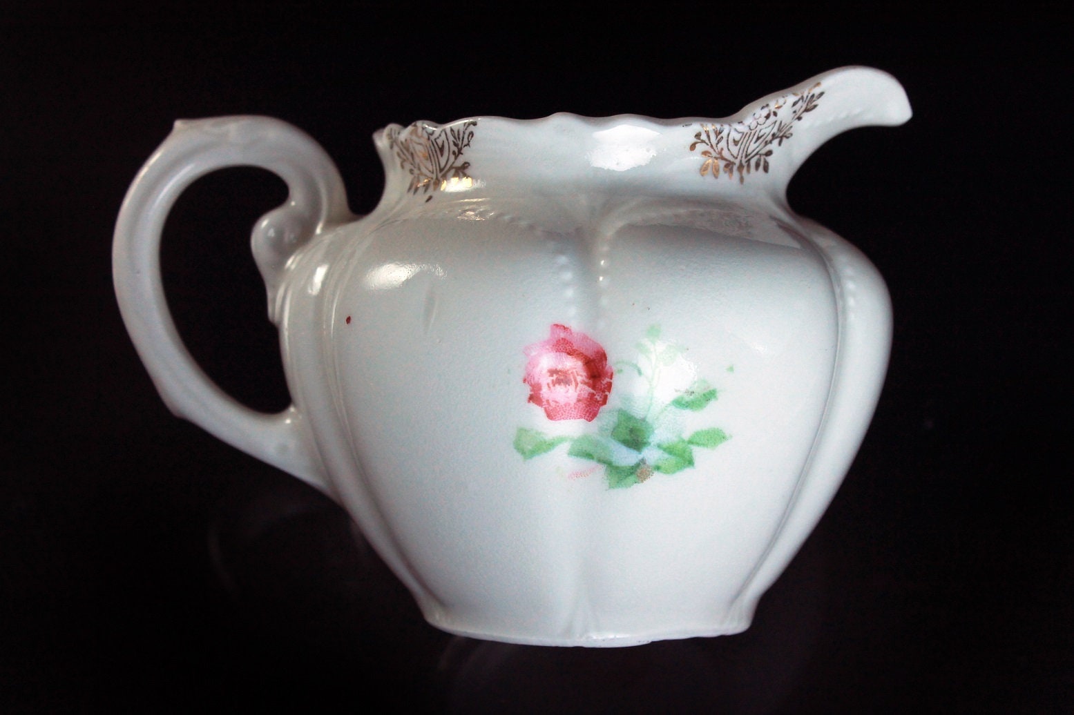 Creamer, Made In Germany, White, Pink Floral, Gold Trimmed, Porcelain