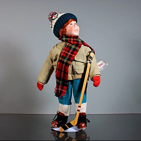 Ashton Drake Porcelain Doll, Winterfest, Hockey Player, Brian, Stand Included, Display Doll, 15 Inch, Original Tags