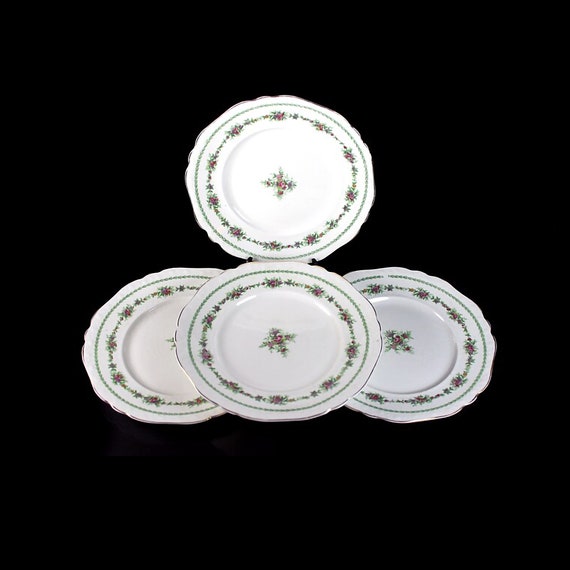 Antique Salad Plates, T & R Boote, Waterloo Potteries, Flemish Garland, Set of 4, Floral Circle, Collectible
