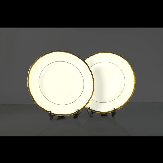 Syracuse China Old Ivory Brantley Dessert Plates – Set of 2, 7 Inch, Gold Trim, Made in USA