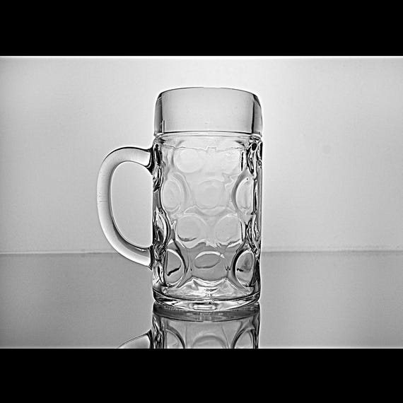 Vintage Austrian 36 oz Thumbprint Beer Stein, Heavy Glass Tavern Mug