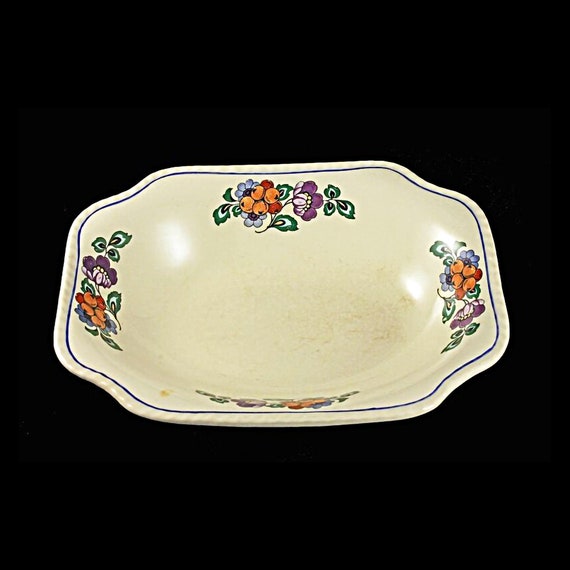 Vegetable Bowl, Steubenville Pottery, Steubenville Ivory, Square Bowl, Fruit and Flower Pattern