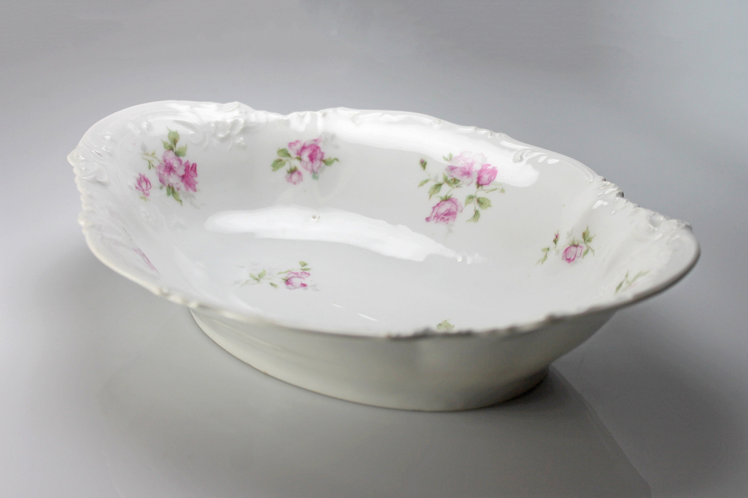 Antique Oval Vegetable Bowl, Carlsbad China, Made in Austria, Floral
