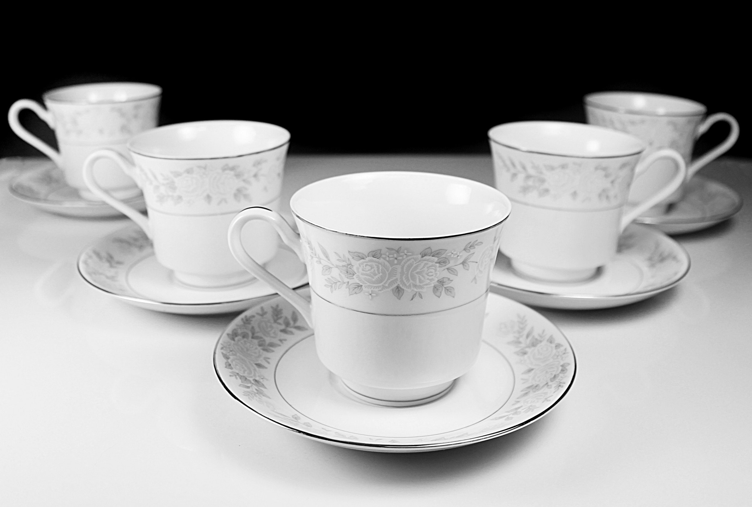 Cups and Saucers, Fine China of Japan, Adele, Floral, Set of 5