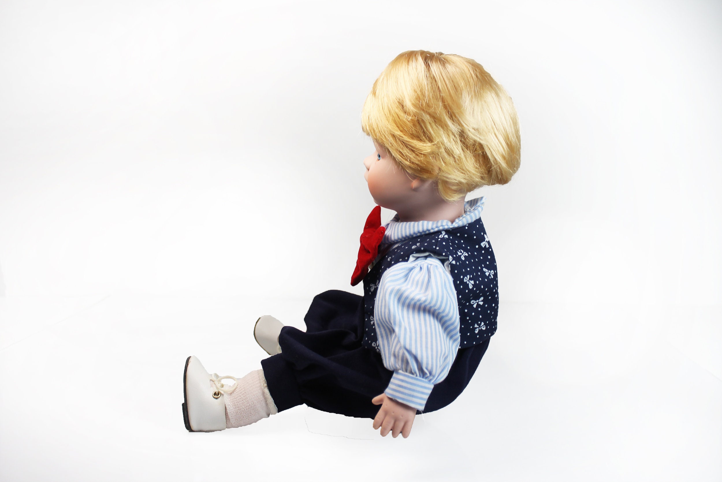 Boy Porcelain Doll Blonde Blue Eyes Display Doll 15 Inch