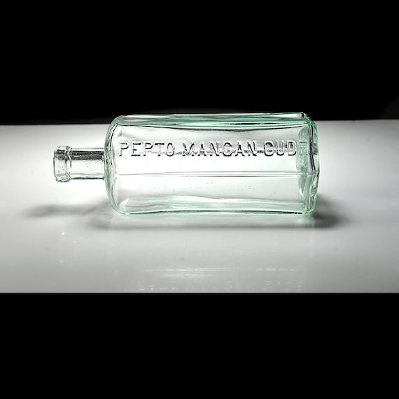 Antique Pepto Mangan Gude Medicine Bottle, Aqua Glass, Dr A Gude & Co, Circa 1900