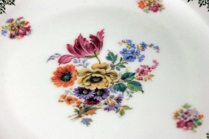 Square Salad Plate, Epiag Royal, Czechoslovakia, Floral Pattern, 22K