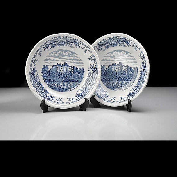 Royal Swan Historic Castles Caldicot Castle Fruit Bowls, Set of 2, Blue Transferware