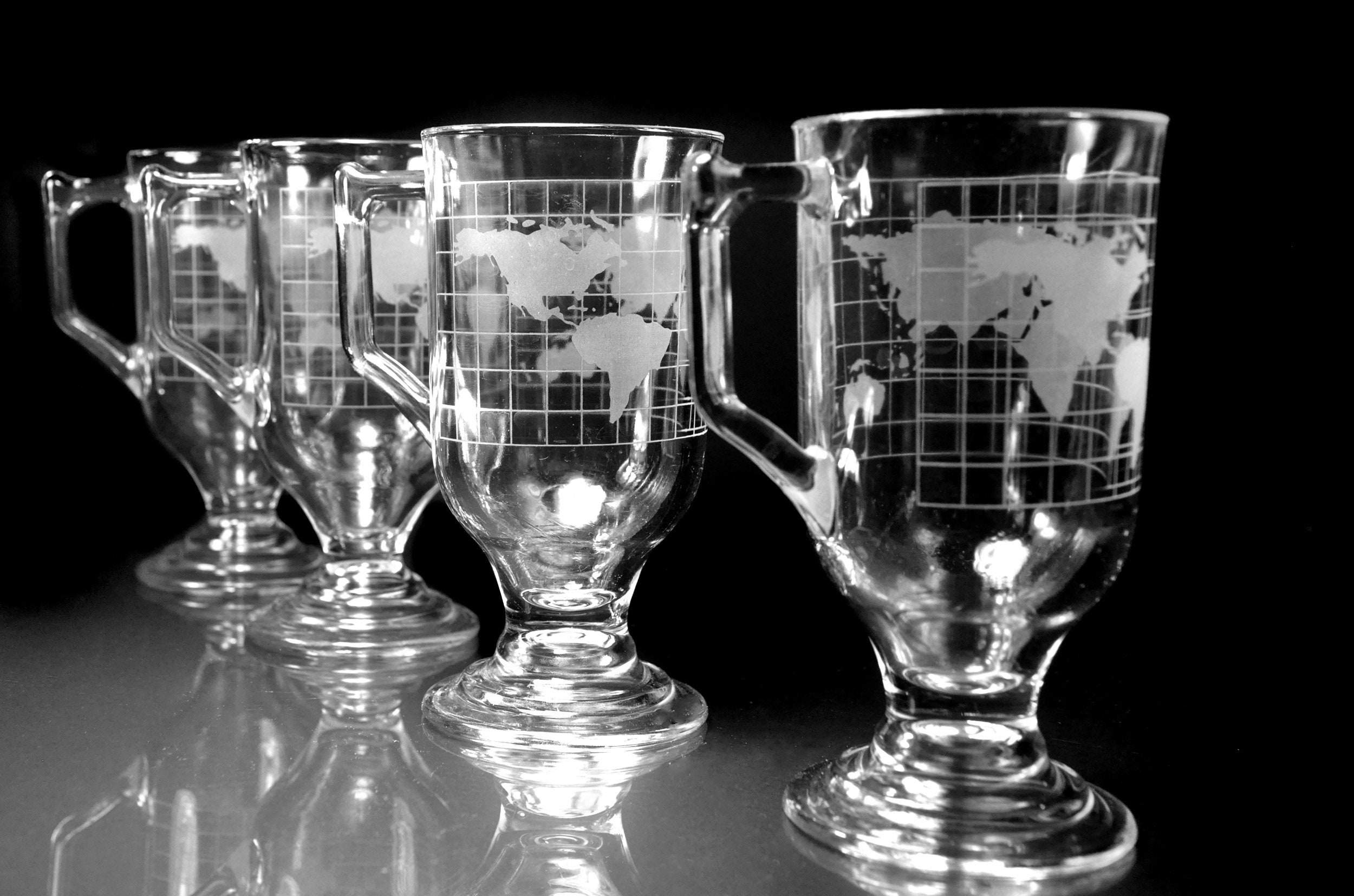 Nescafe Irish Coffee Mugs, World Globe, Set of 4, Clear Glass, Nestles