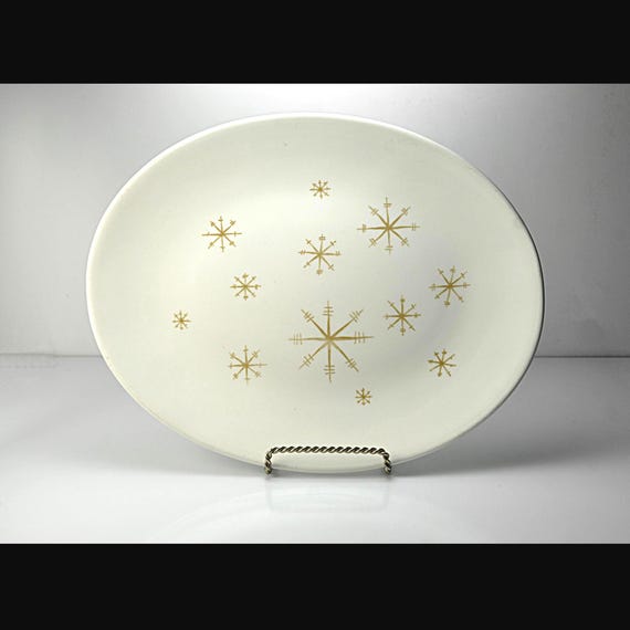 Royal China Star Glow Platter, Atomic Mid-Century Gold Stars