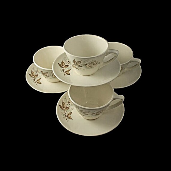 Mount Clemens Cups and Saucers, Brown Rose, Hard to Find Pattern, Floral Pattern, Set of 4