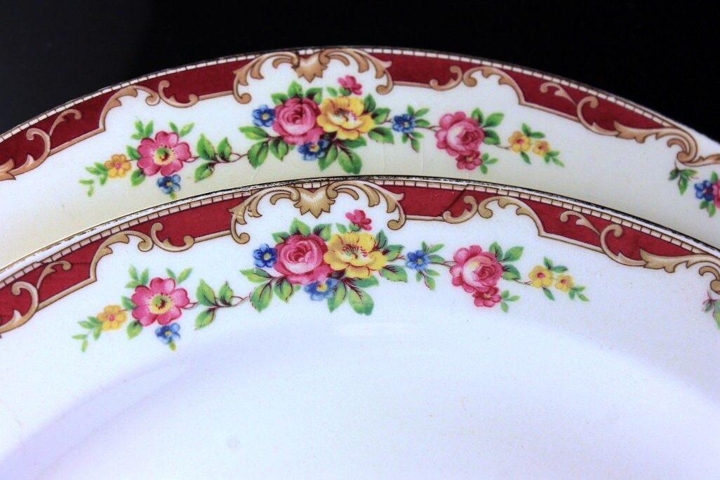 Dinner Plates, Edwin Knowles, Lido, Set of 2, Pink Rose Floral, Fine China