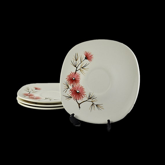 Edwin Knowles Coral Pine Saucers, Set of 4, Pine Needles