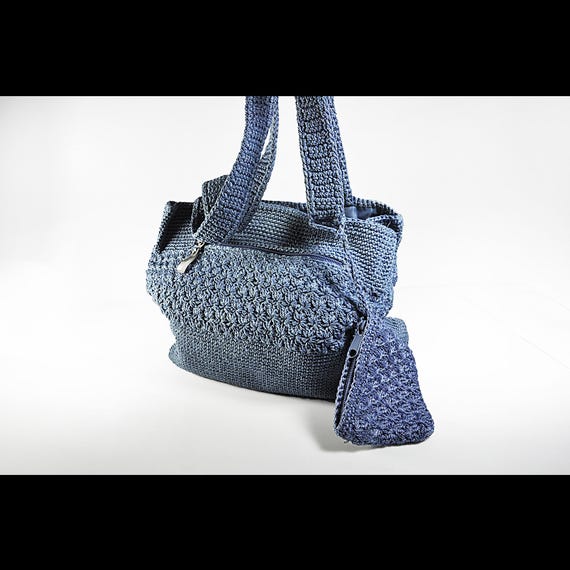 Worthington Blue Crochet Handbag with Matching Coin Purse