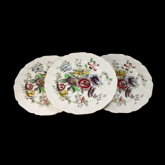 Bread and Butter Plates, Johnson Brothers, Sheraton, Made In England, Set of 3, Floral Center, Collectible