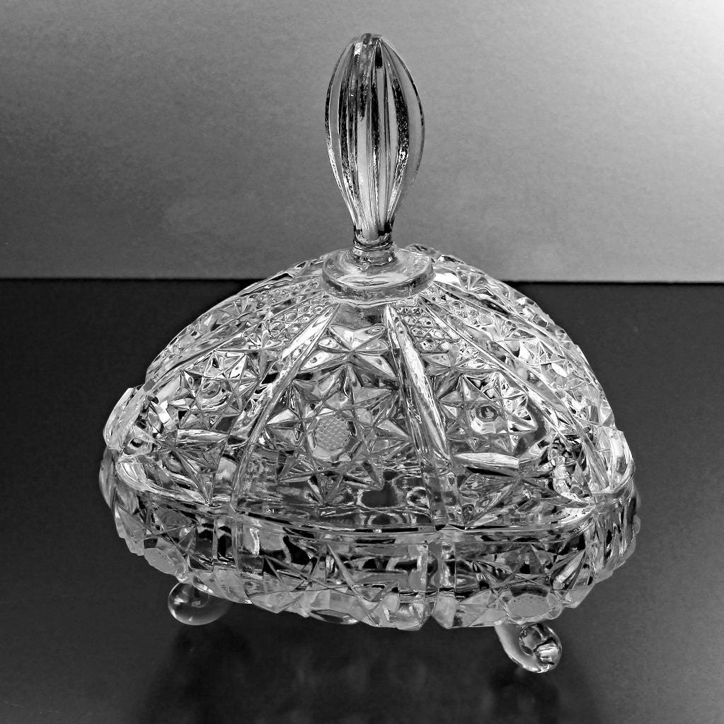 Crystal Footed Candy Dish Cut Glass Bowl Triangle Shaped 3