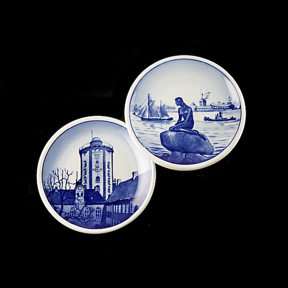 Collectible Miniature Wall Plates, Royal Copenhagen, Set of Two, Decorative Plates, Wall Decor, Blue and White, Danish Porcelain