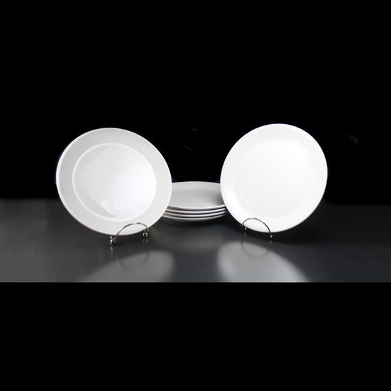 Syracuse China Cirrus White Salad Plates – Set of 6 - Restaurant Grade – Mid-Century Modern Durable Dinnerware – Made in USA
