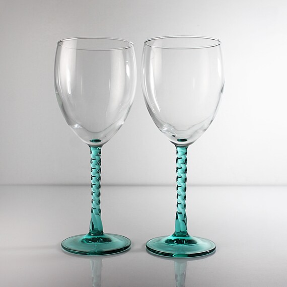 Water Goblets, Angelique Aqua Twist, Cristal D'Arques-Durand, Set of Two, Wine Glasses