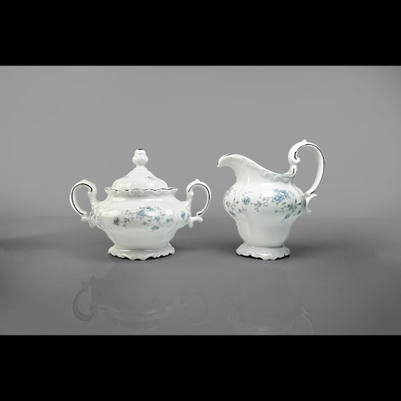 Johann Haviland Blue Garland Sugar and Creamer Set – Made in Bavaria, Germany - Fine China - Tableware