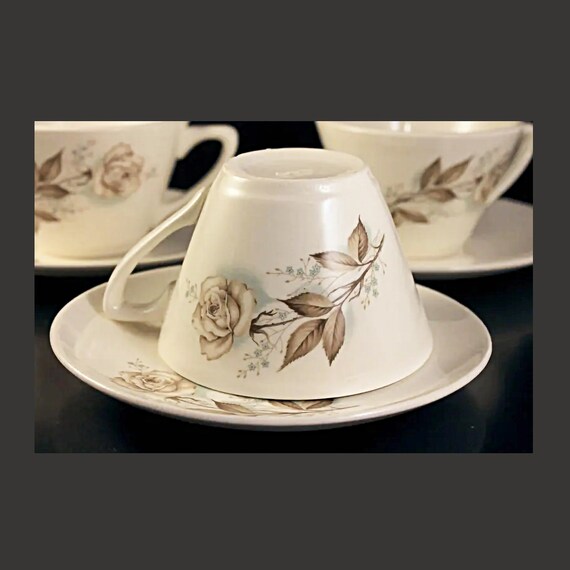 Mount Clemens Cups and Saucers, Brown Rose, Hard to Find Pattern, Floral Pattern, Set of 3, Tea Cups, Coffee Cups