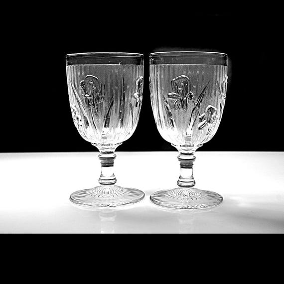 Jeannette Iris Wine Glasses Clear, Depression Glass, Set of Two