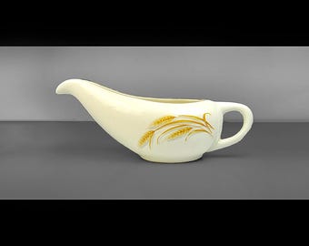 Vintage Homer Laughlin Golden Wheat Gravy Boat, Gold Trim Wheat Pattern