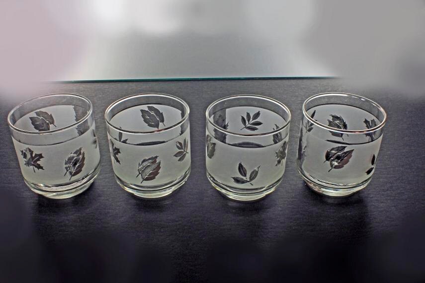 Old Fashioned Glasses, LibbeyRock Sharpe, Silver Leaf Pattern, Set of