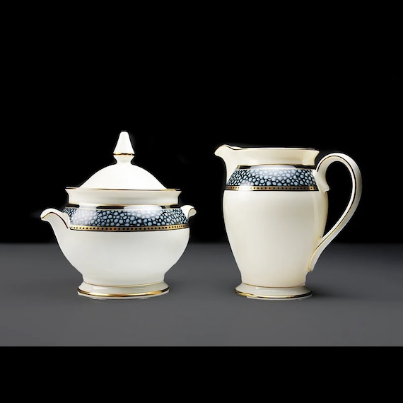 Sugar Bowl and Creamer, Mikasa, Ebony Flair, Fine China, Discontinued