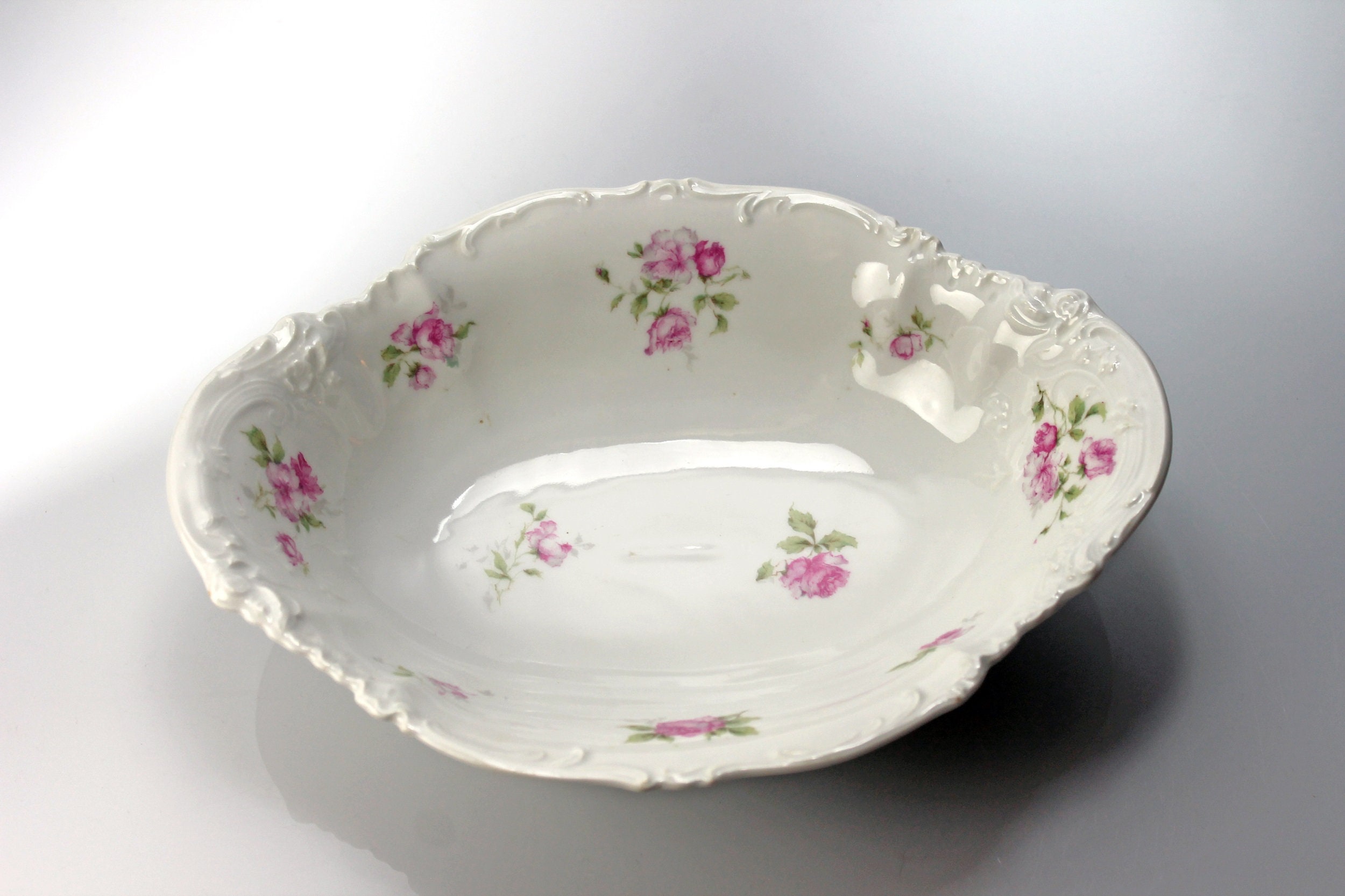Antique Oval Vegetable Bowl, Carlsbad China, Made in Austria, Floral