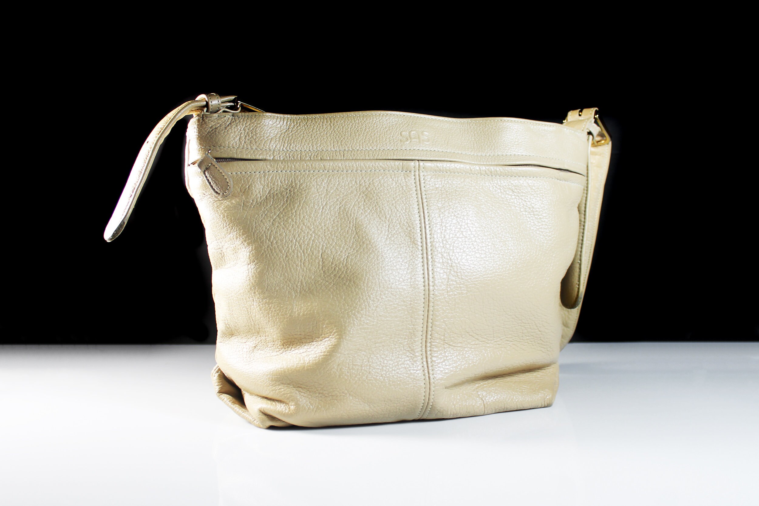 SAS Leather Shoulder Bag, Crossbody Bag, Winter White, Adjustable Strap