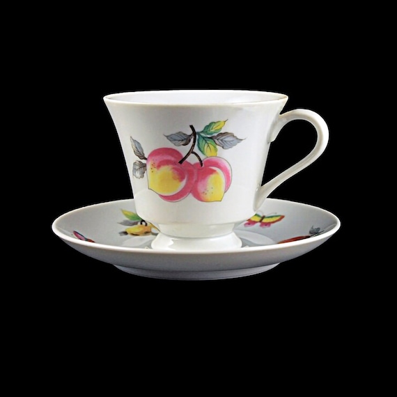 Teacup and Saucer, Andrea by Sadek, Made in Japan, Fruit, Butterfly