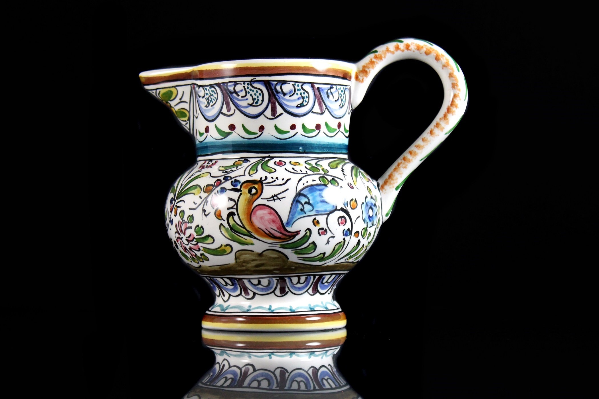 Coimbra Portuguese Pitcher, Ceramic, Multicolored, Decorative Jug, Hand