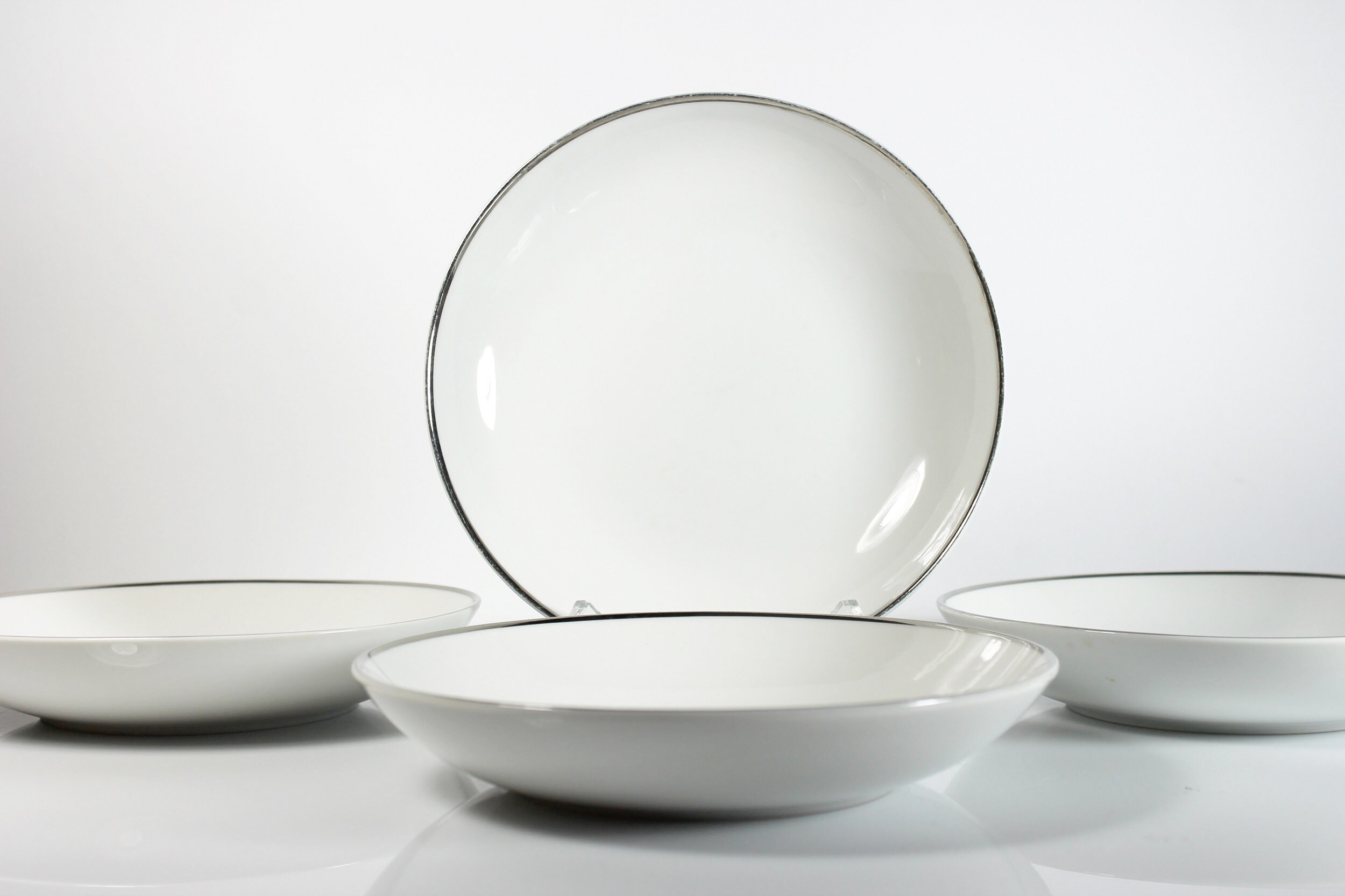 Soup Bowls, Harmony House, Moderne, Platinum Trim, Set of 4, Fine China