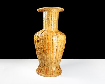 Wicker and Bamboo Vase, Decorative, Dried Flower Vase, Centerpiece, Floor Vase, 16 Inch