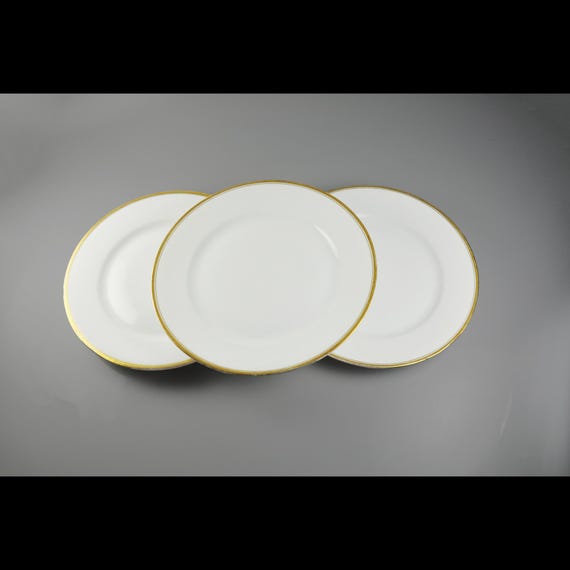 Antique J & C China Luncheon Plates - Jaeger and Co Bavaria, Set of 3, White and Gold, Circa 1912-1917