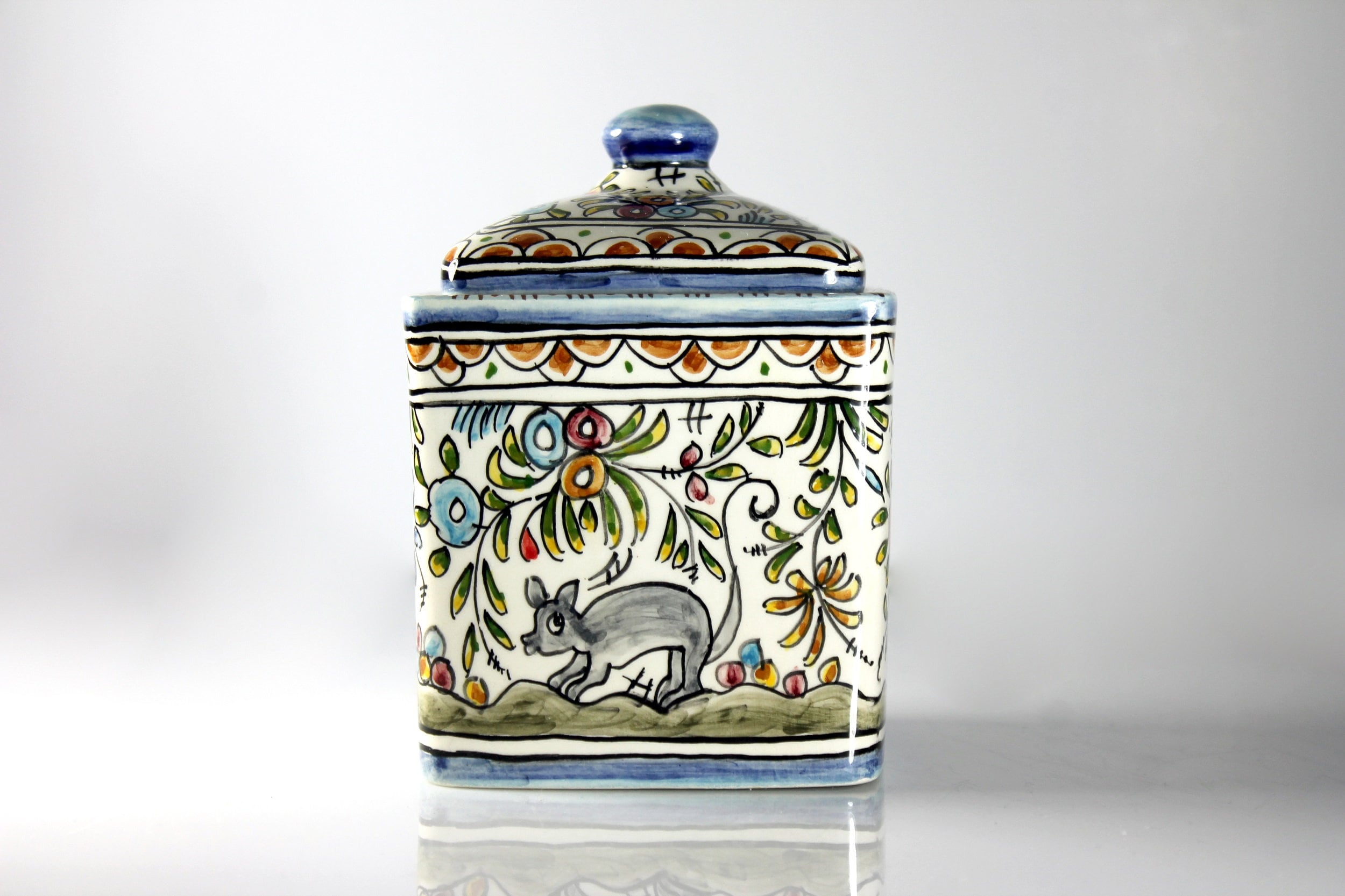 Coimbra Portuguese Covered Jar, Ceramic, Multicolored, Decorative Jar