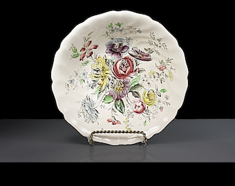 Round Vegetable Bowl, Johnson Brothers Sheraton, Made In England, 8 Inch, Floral Center, Collectible