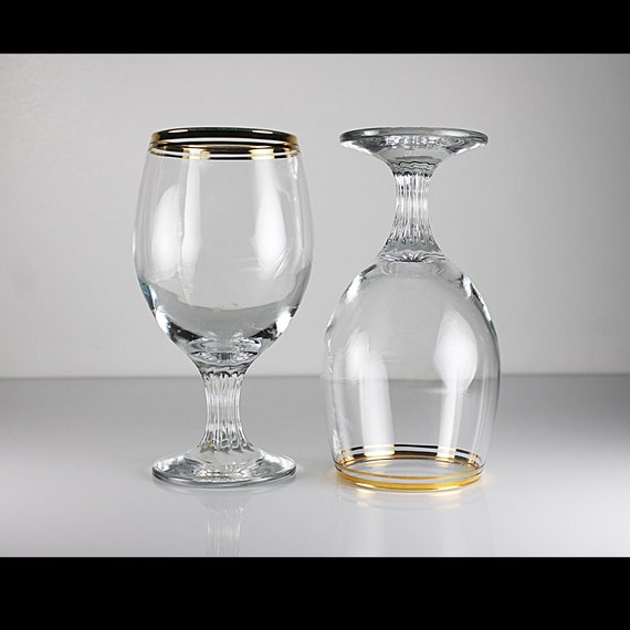 Valencia Crystal Water Goblets, Wine Glasses, Set of 2, Ribbed Stem, Discontinued, Barware, 10 Ounce