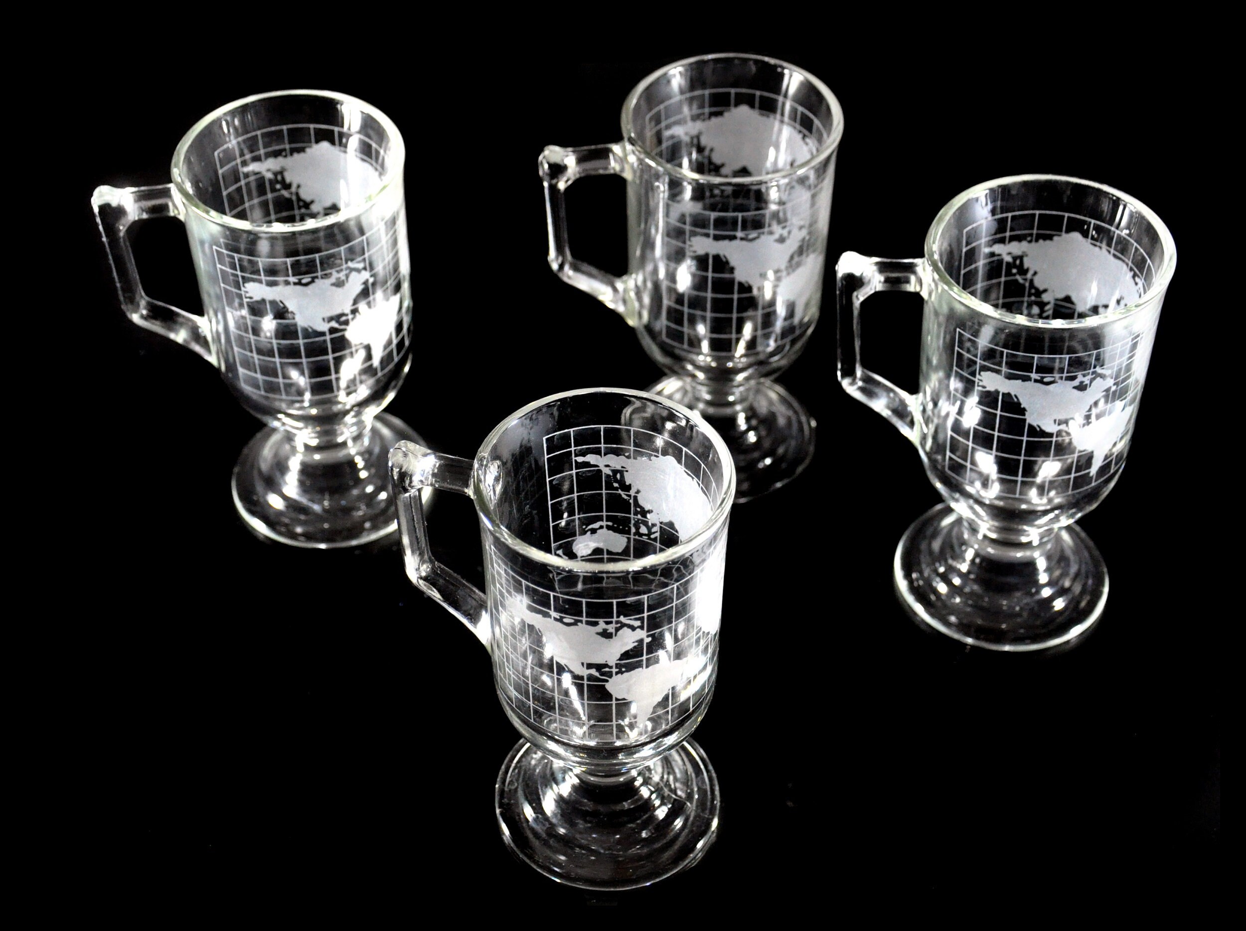 Nescafe Irish Coffee Mugs, World Globe, Set of 4, Clear Glass, Nestles