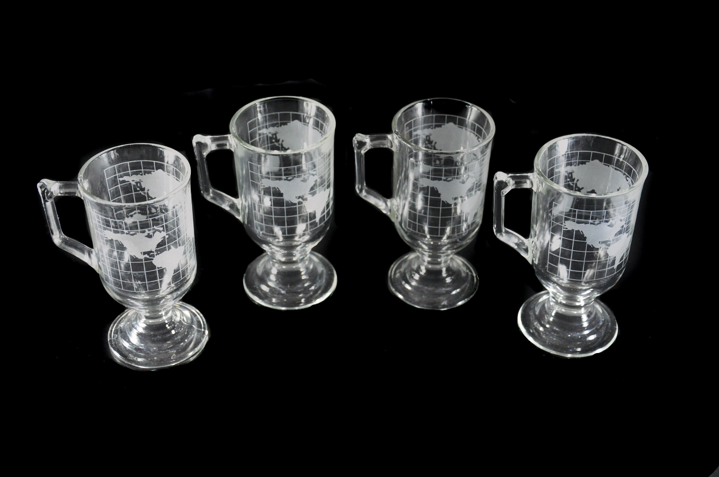 Nescafe Irish Coffee Mugs, World Globe, Set of 4, Clear Glass, Nestles