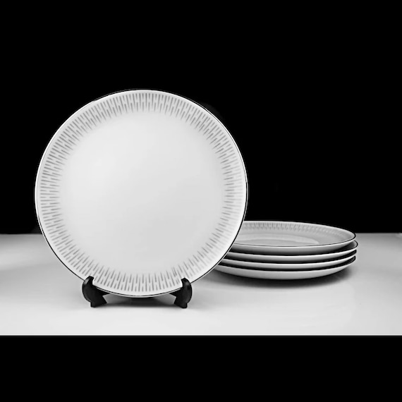 Bread and Butter Plates, Mikasa, Spectrum, Gray Lines, Set of Five, Fine China, Discontinued, Roll Plates, Bun Plates