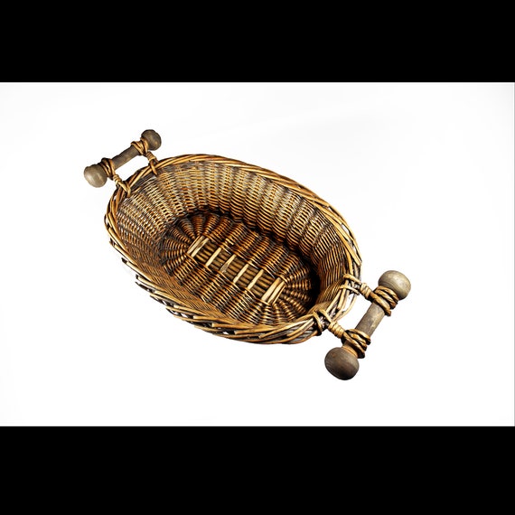 Wicker Basket with Wood Handles, Woven, Storage Basket, Home Decor, Farmhouse Decor