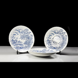 Enoch Wedgwood Countryside Blue and White Saucers – English Transferware, Set of 4, Made in England