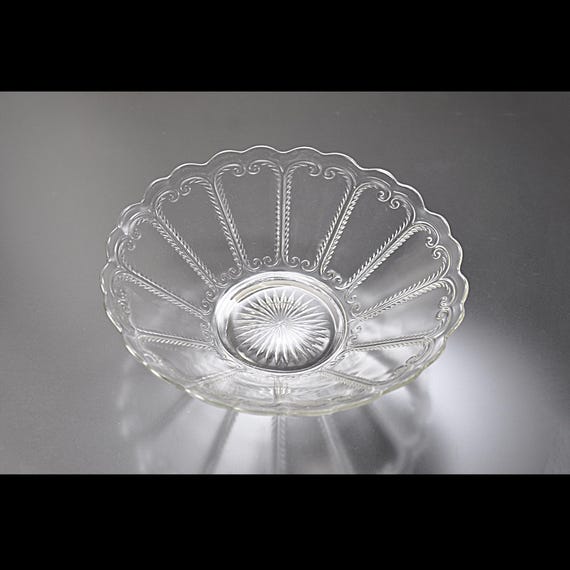Imperial Glass Scroll Flute Clear Glass Bowl – 9 Inch Scalloped Serving Dish, 1930s Depression Era