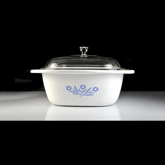 Vintage Corning Ware Blue Cornflower 5 Qt Dutch Oven With Glass Lid, Large Covered Casserole Dish