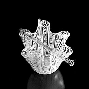 Handkerchief Bowl with Stir Stick, Murano Glass, White Latticino, Hand Blown Art Glass, 4 Inch, Giftware