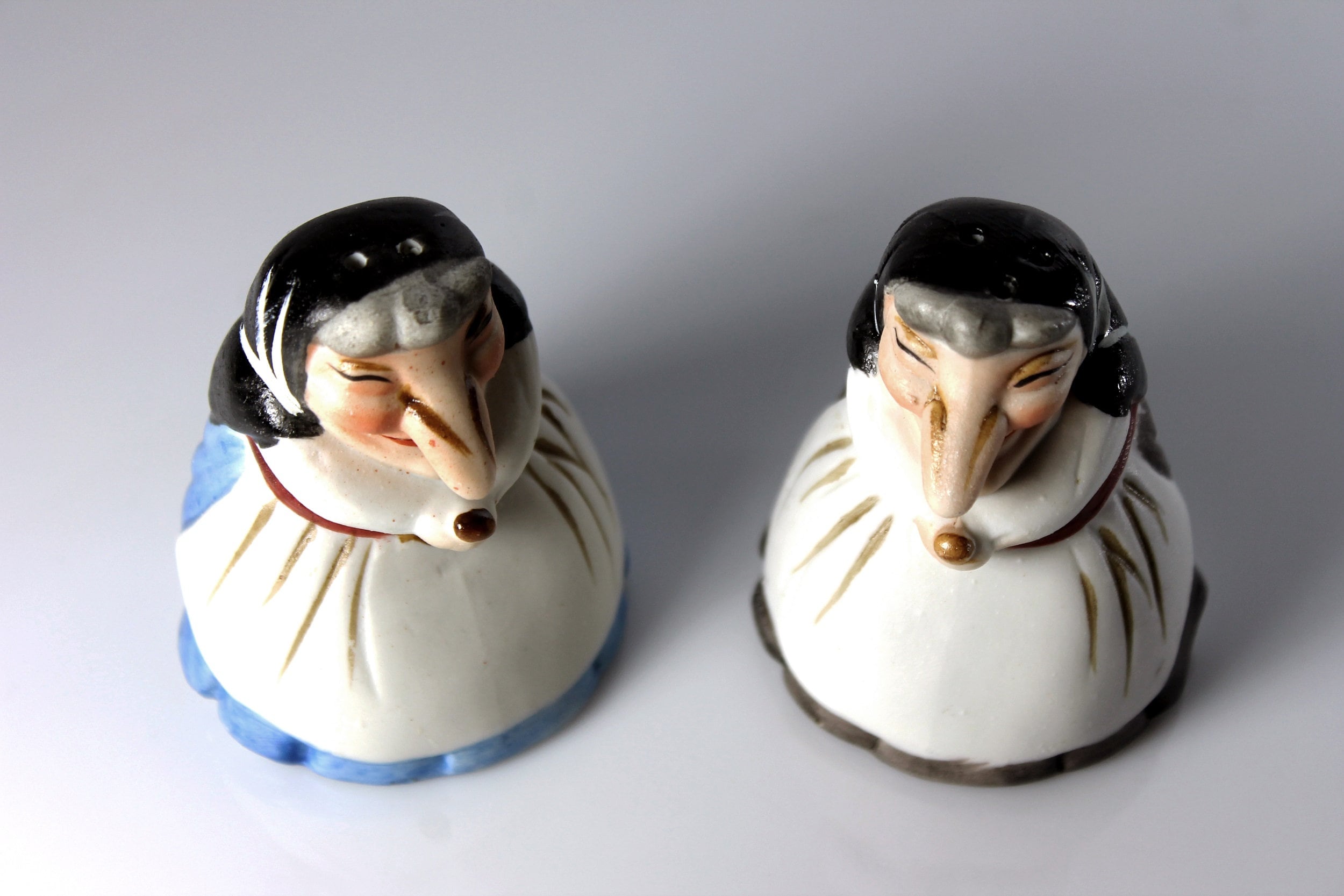 Witch Salt and Pepper Shakers, Kitchen Witches, Bisque Porcelain, Hand