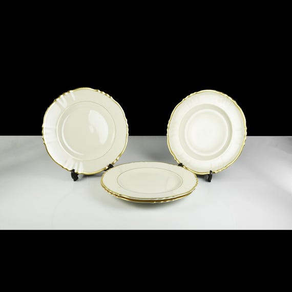 Syracuse China Old Ivory Brantley Bread and Butter Plates – Set of 4 - 6 Inch - Gold Trim – Made in USA (1949–1967)