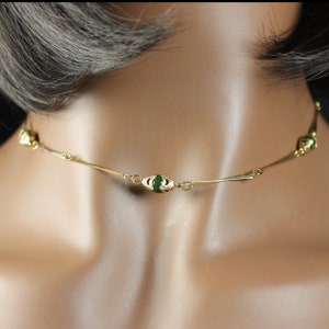 Station Necklace, Green Beads, Gold Tone, 15 Inch, Woman&#39;s Gift